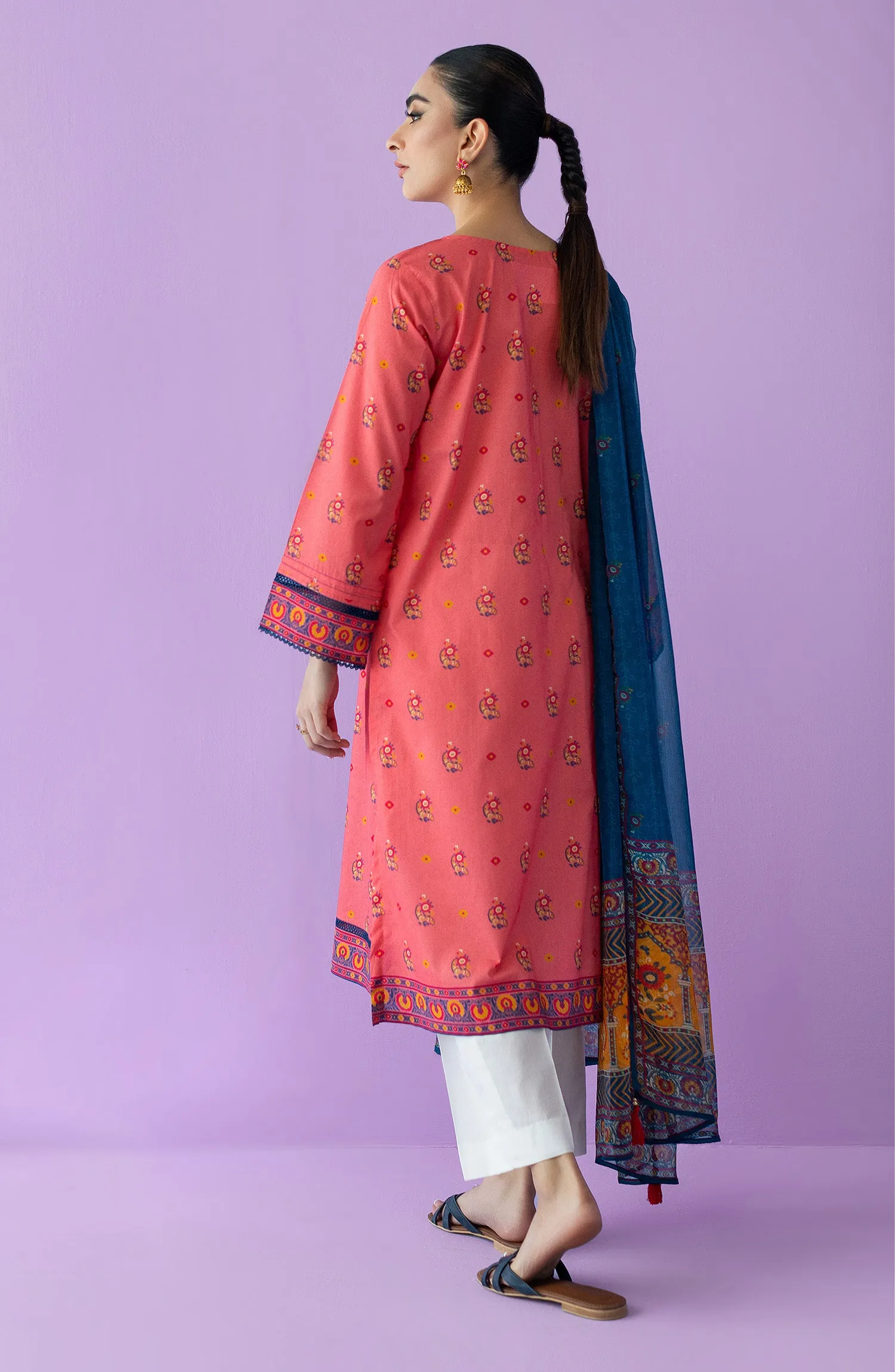 Unstitched 2 Piece Embroidered Lawn Shirt and Bimber Chiffon Dupatta (NRDS-23-001/U PINK)