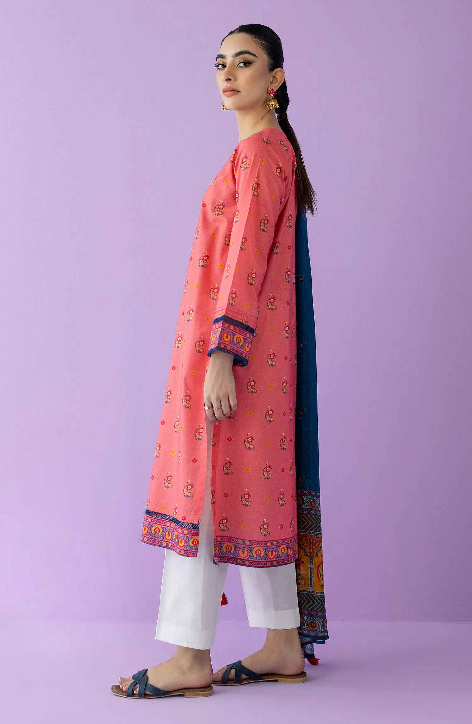 Unstitched 2 Piece Embroidered Lawn Shirt and Bimber Chiffon Dupatta (NRDS-23-001/U PINK)