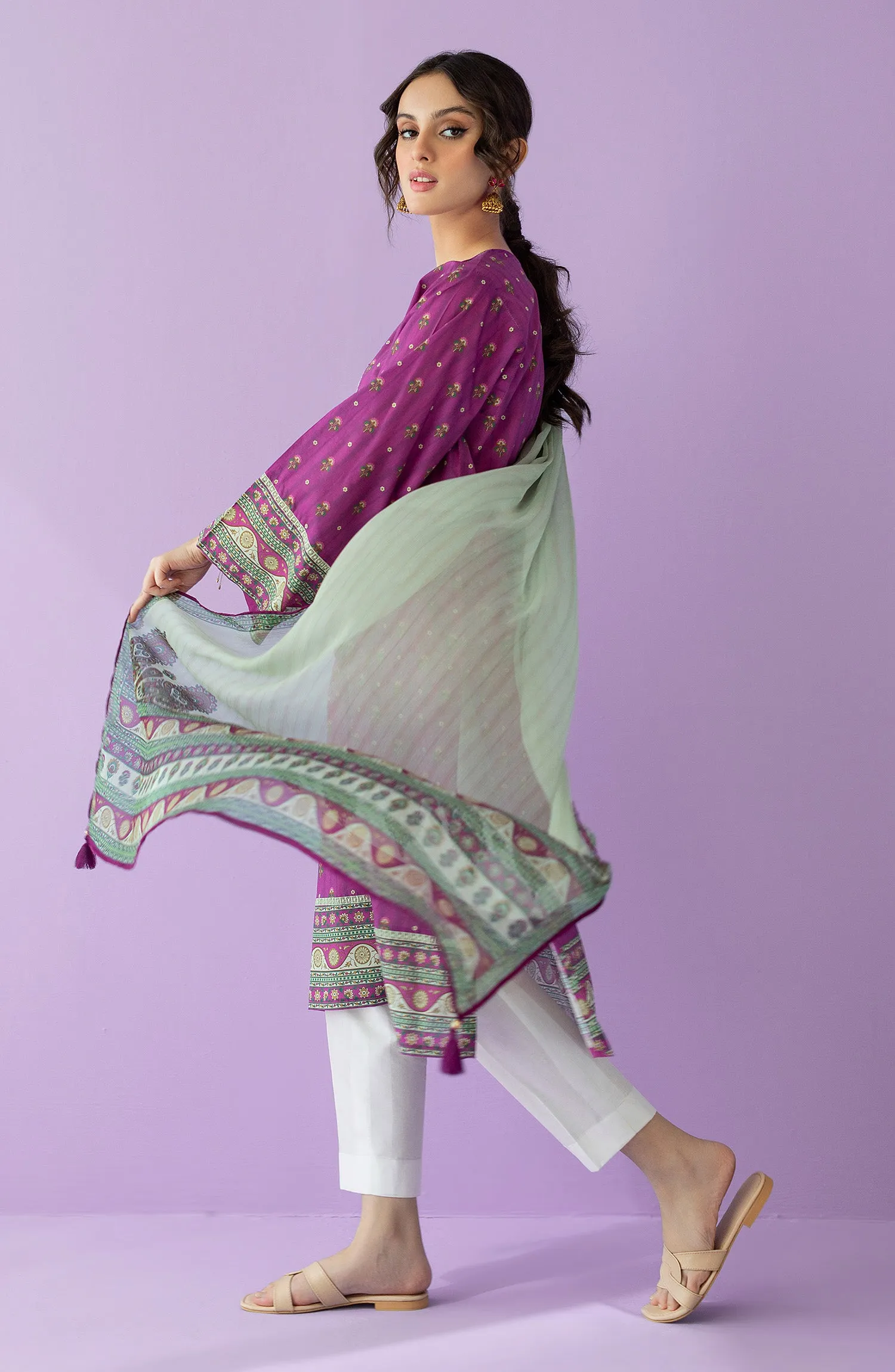 Unstitched 2 Piece Embroidered Lawn Shirt and Bimber Chiffon Dupatta (NRDS-23-003/U PURPLE)