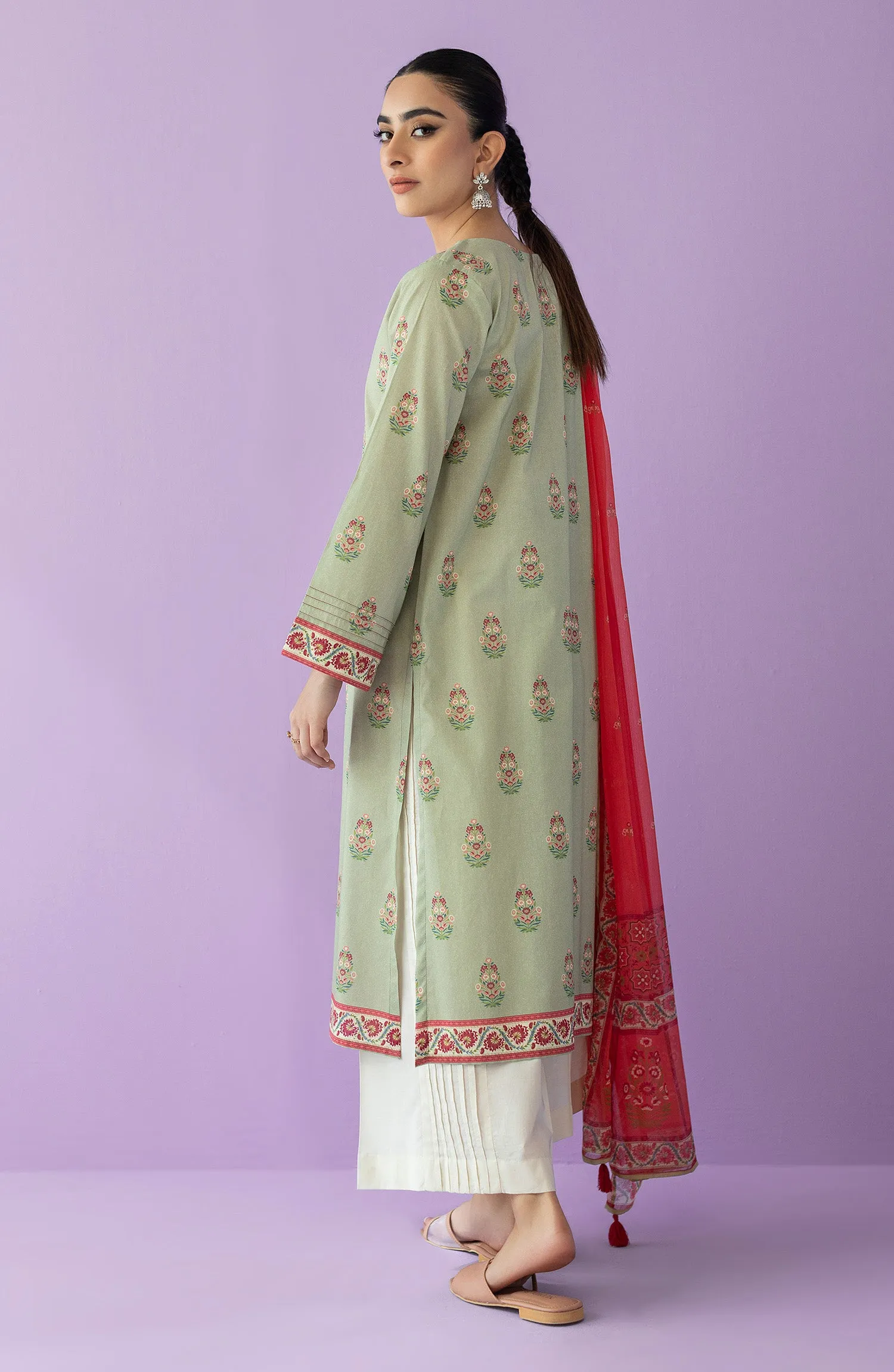 Unstitched 2 Piece Embroidered Lawn Shirt and Bimber Chiffon Dupatta (NRDS-23-004/U BEIGE)