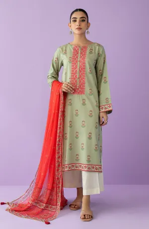 Unstitched 2 Piece Embroidered Lawn Shirt and Bimber Chiffon Dupatta (NRDS-23-004/U BEIGE)