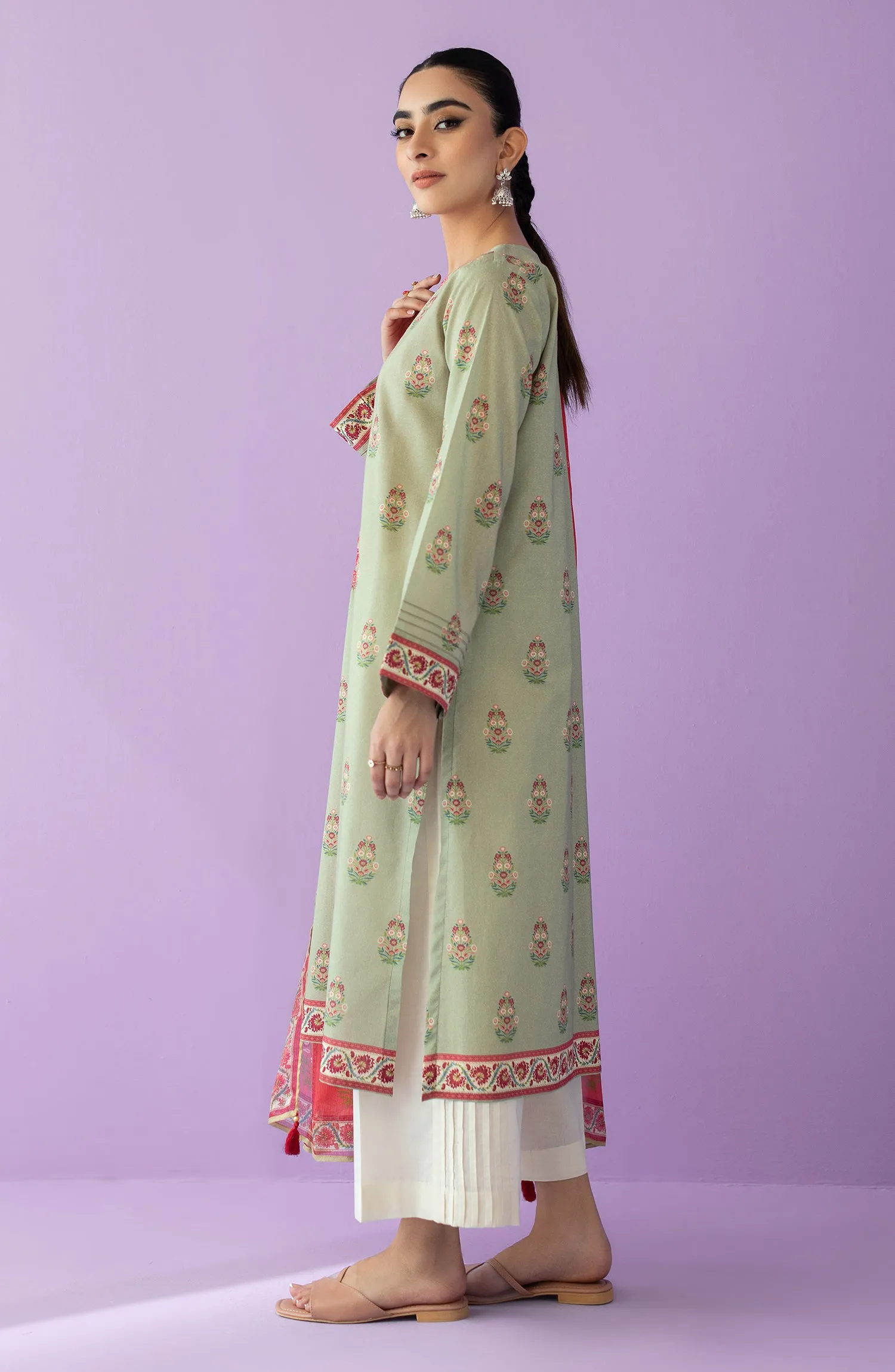 Unstitched 2 Piece Embroidered Lawn Shirt and Bimber Chiffon Dupatta (NRDS-23-004/U BEIGE)