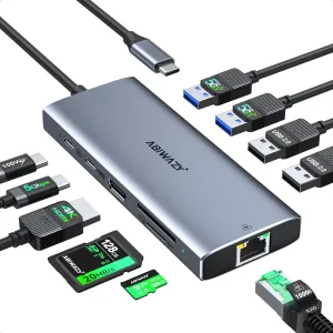 USB C Hub Adapter for MacBook Pro Air,10 in 1 USB C to USB HDMI Ethernet Hub Mac Dongle Accessories Converter for laptops (4K@60Hz HDMI Ethernet 4USB 1USB-C Data Port SD/TF Card Reader 100W PD)