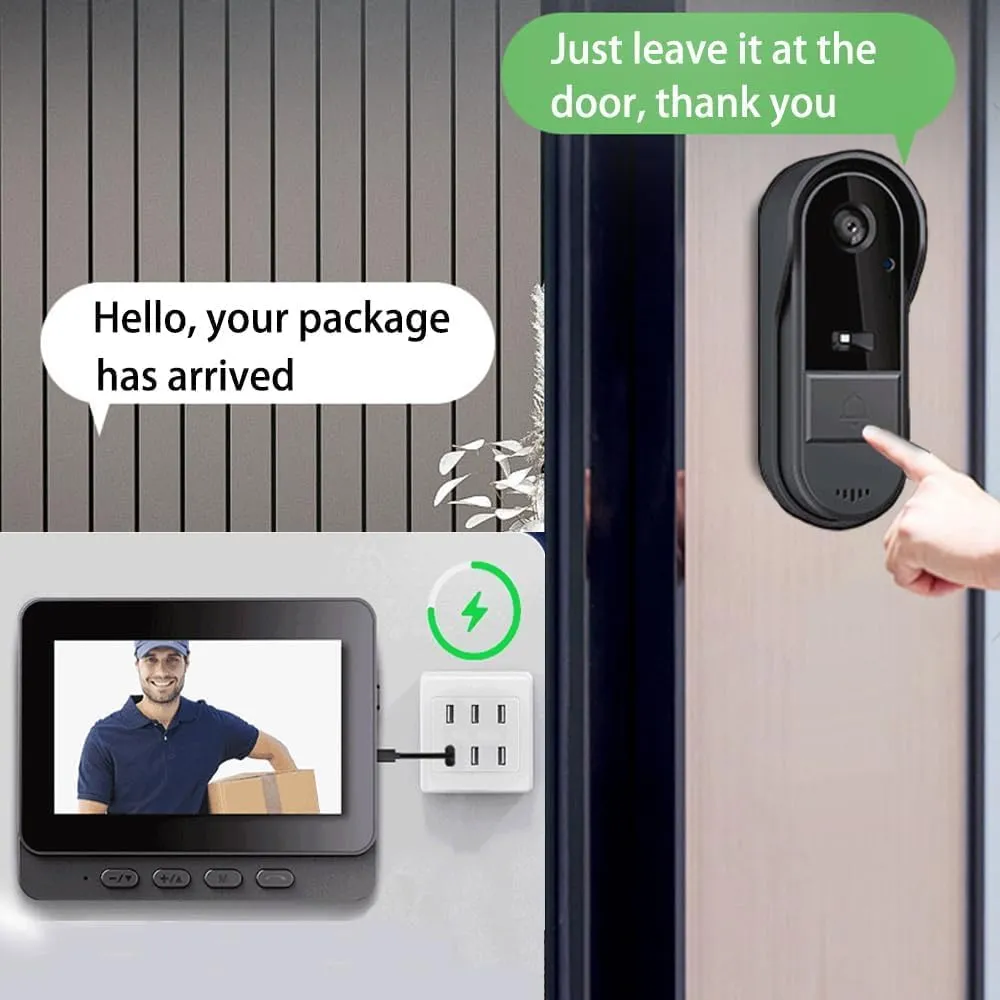 Video Doorbell Wireless Doorbell Camera, with HD 1080P Video, Two-Way Audio, 170 Angle, 4.3 Screen, IPX65 Waterproof for Outdoor, Video Doorbell No Subscription, No APP, No WiFi