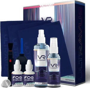 VR Cleaning Kit and Anti-Fog Treatment - Includes VR Cleaner Gel Sprays, Microfiber Cloths, Anti Fog Drop Treatments, Brush and Air Bladder with Precision Nozzle