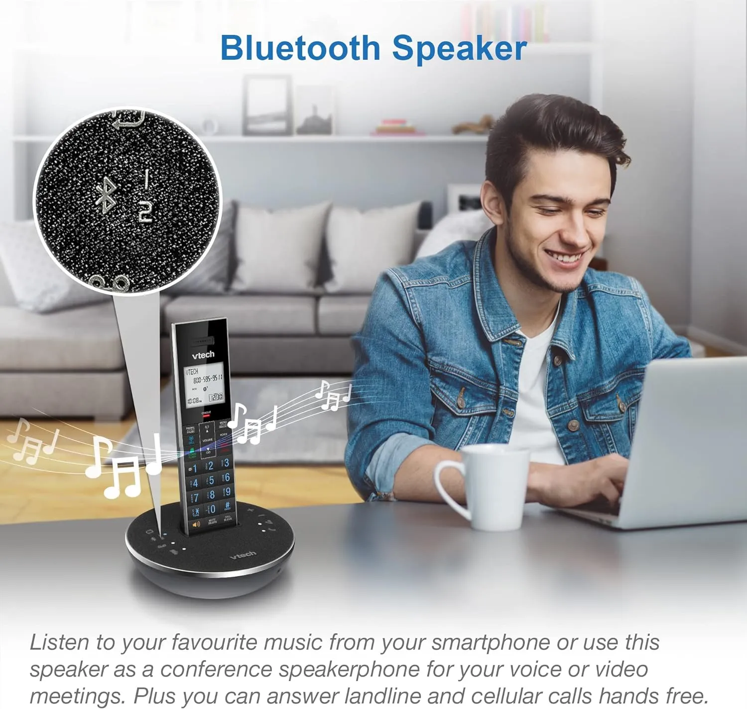 VTech LS6381-2 Bluetooth Speaker with Echo Cancellation, Noise Reduction, Music Streaming, PC/Landline/Cellular Calls, Paired with DECT6.0 Cordless Handset, Answering System, Smart Call Blocker,Black