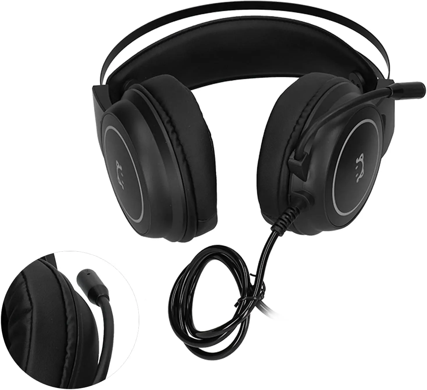 Wired Gaming Headset with Surround Sound, RGB Headphone, Omnidirectional Microphone, Lightweight and Portable for PC Games (Black)