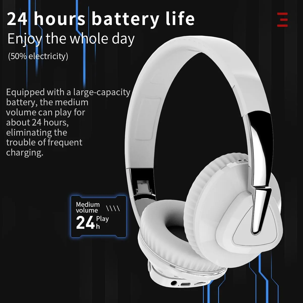 Wireless Bluetooth Headphones over The Ear with Mic, 2-core V5.0 Lossless, 24hrs Playtime for Gym Men Women PC Cellphones (White), 2A537-H3