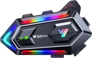 Y20MAX Motorcycle Helmet Bluetooth Headset, Flash Color RGB Lighting Effect, Bluetooth 5.3 Headphone, Smart Noise Reduction, HiFi Level Sound Quality, IPX6, Compatible with All Helmets