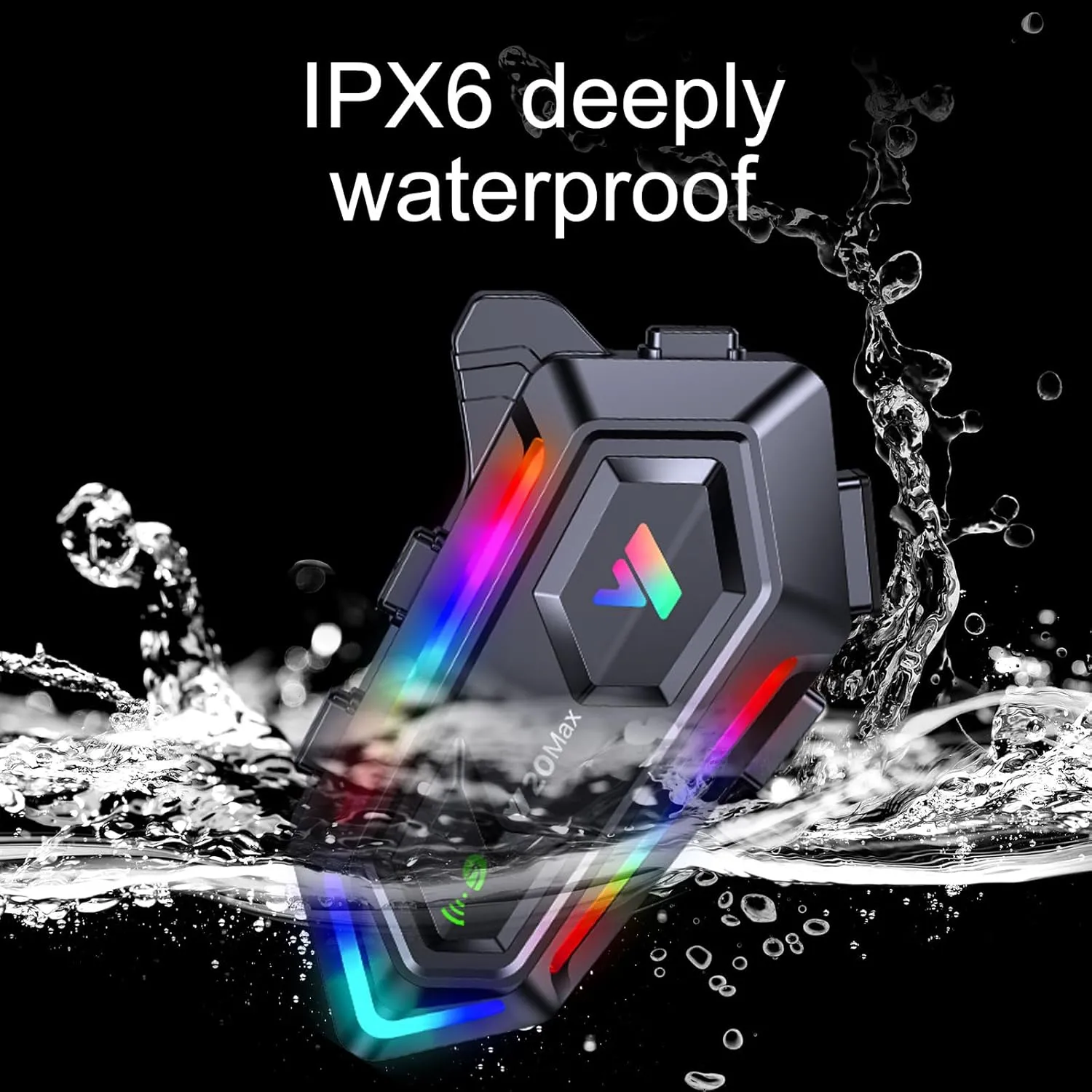 Y20MAX Motorcycle Helmet Bluetooth Headset, Flash Color RGB Lighting Effect, Bluetooth 5.3 Headphone, Smart Noise Reduction, HiFi Level Sound Quality, IPX6, Compatible with All Helmets