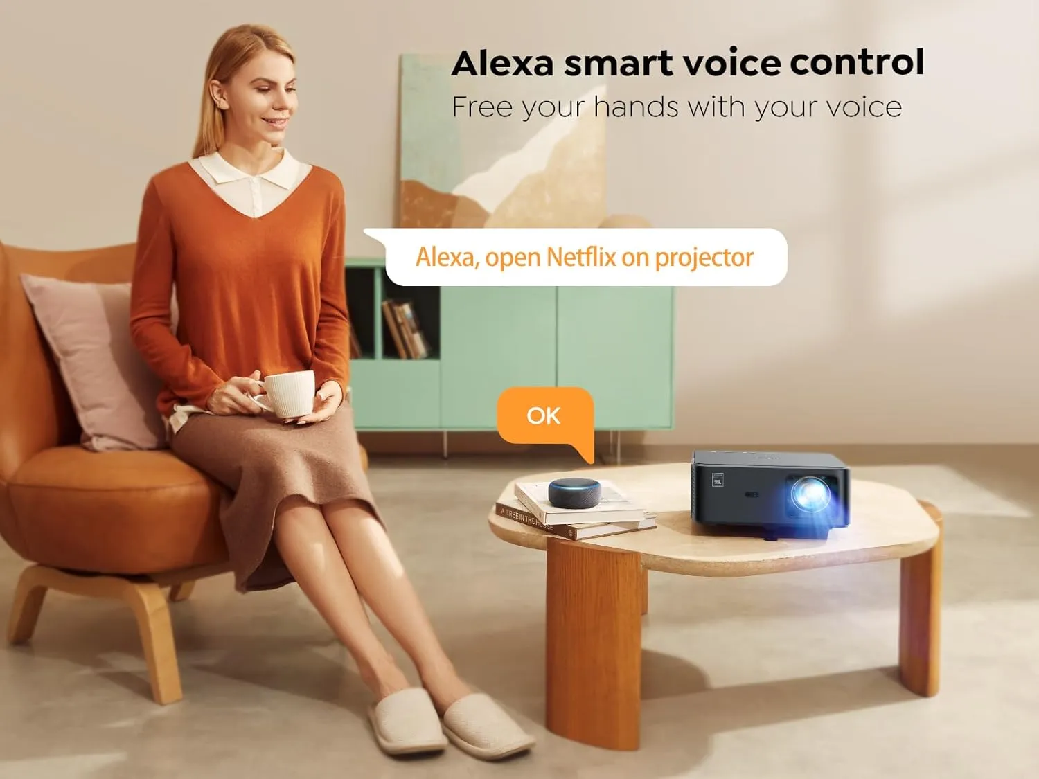 YABER K2s 1000 ANSI WiFi 6 Bluetooth Projector, Sound by JBL, Dolby Audio, Auto Focus & Keystone, Native 1080P 4K Supported Outdoor Movie Projector (Renewed)