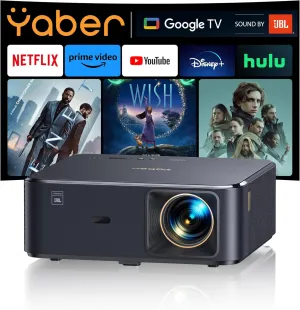 YABER K2s 1000 ANSI WiFi 6 Bluetooth Projector, Sound by JBL, Dolby Audio, Auto Focus & Keystone, Native 1080P 4K Supported Outdoor Movie Projector (Renewed)