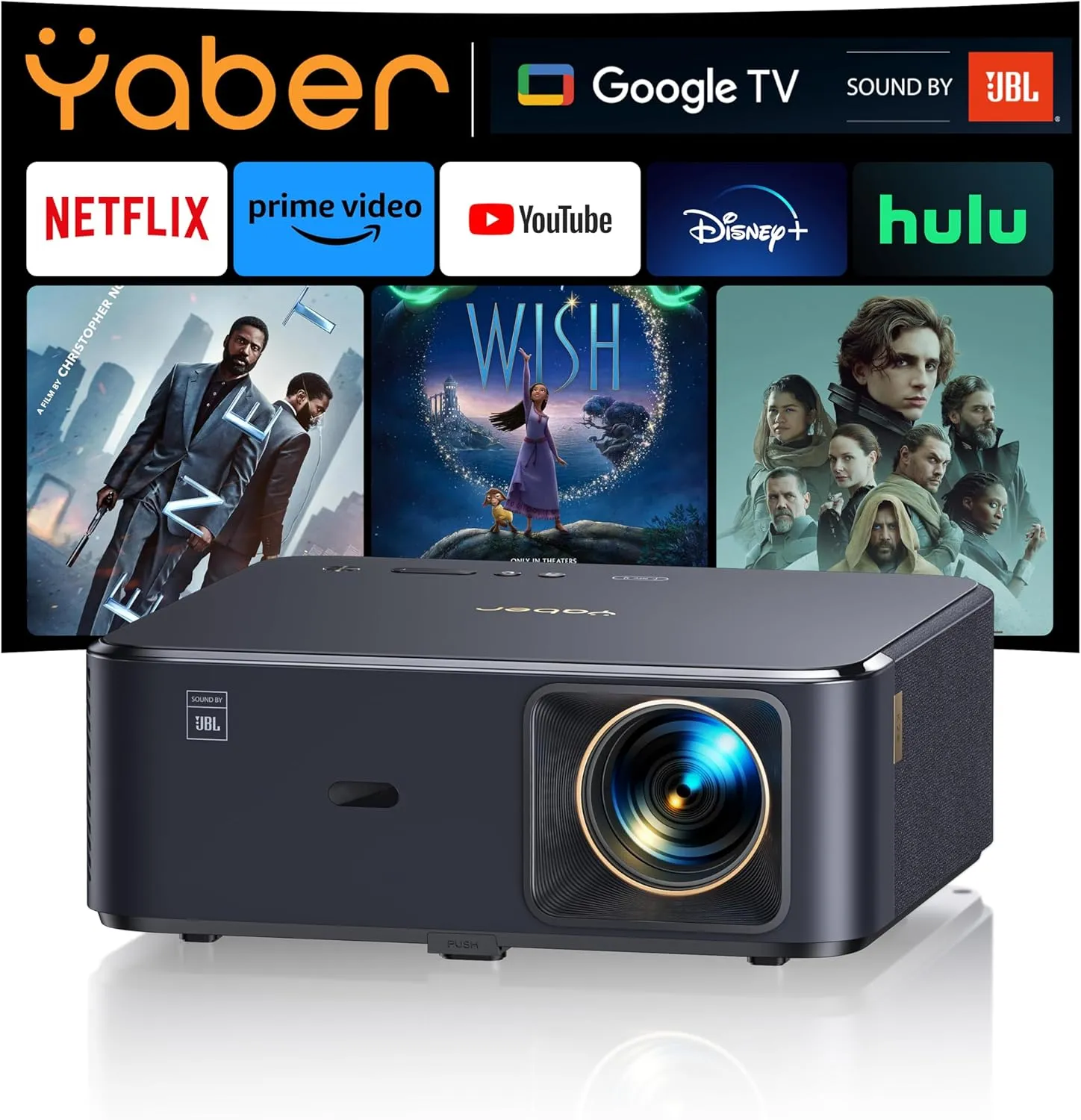 YABER K2s 1000 ANSI WiFi 6 Bluetooth Projector, Sound by JBL, Dolby Audio, Auto Focus & Keystone, Native 1080P 4K Supported Outdoor Movie Projector (Renewed)