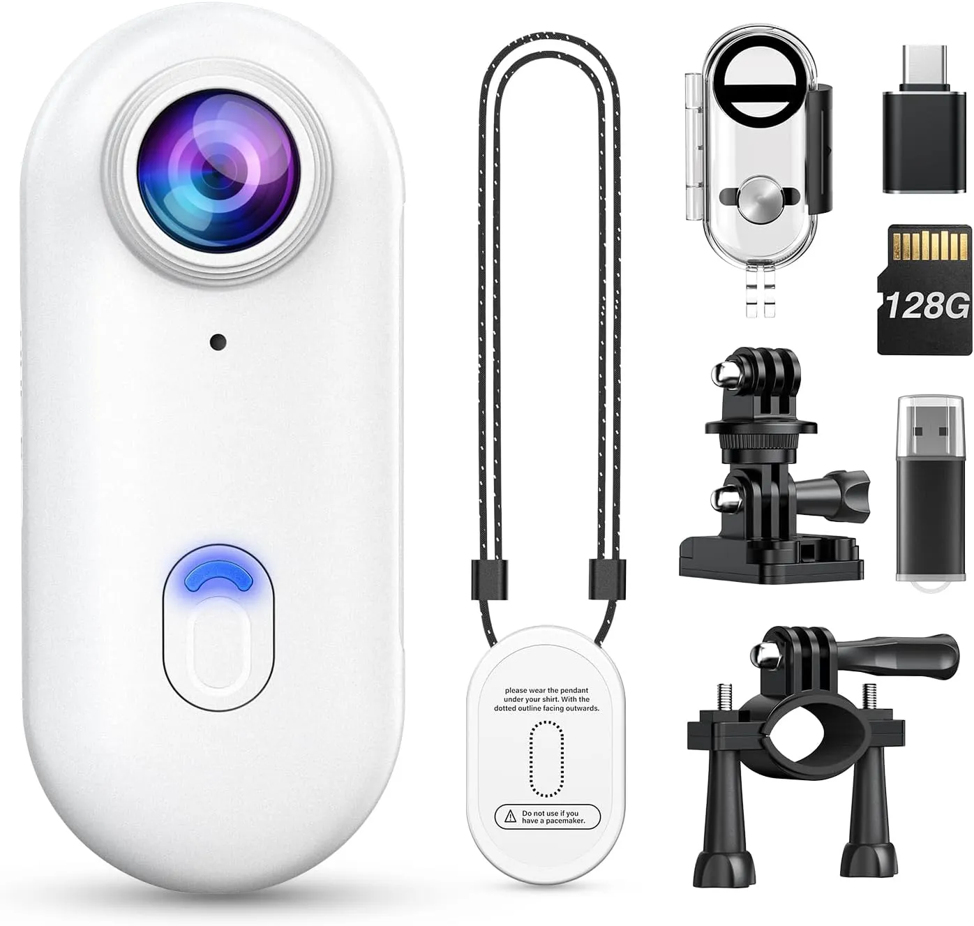 Z10 2K Action Camera, 128GB Wearable Sports Camera with Waterproof Case, Magnetic Clip, and Quick-Mount Accessories, Small Body Cam for Cycling, Diving, Travel, and Outdoor Adventures(WT128GB)